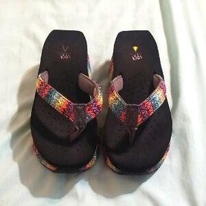 Kids Black Sandals with Vibrant Patterned Straps